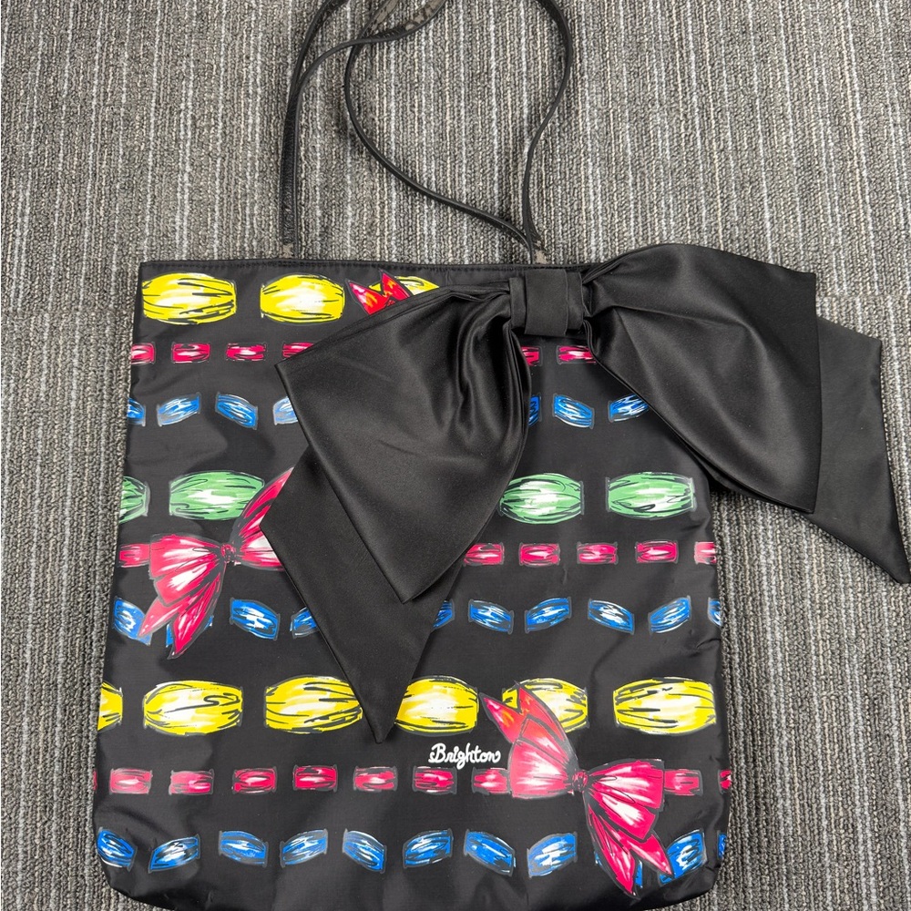Brighton Black Tote with Colorful Gem and Bow Design